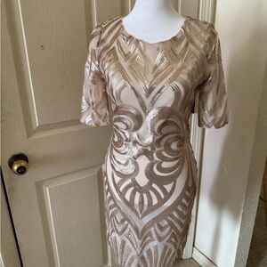 Gianni Bini Beige and Gold Mini Dress